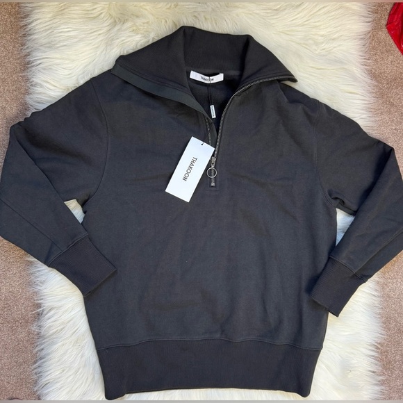 New Thakoon Quarter Zip Pullover Gunmetal Black Oversized Fit Quiet Luxury - Picture 2 of 6